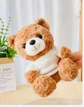 Soft-Touch Brown Plush Teddy Bear Wearing Knit Sweater – Customizable Gift Bear Perfect for Birthdays, Holidays, and Special Occasions, 15x18x30cm - Image 4