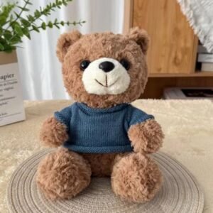 Soft-Touch Brown Plush Teddy Bear Wearing Knit Sweater – Customizable Gift Bear Perfect for Birthdays, Holidays, and Special Occasions, 15x18x30cm