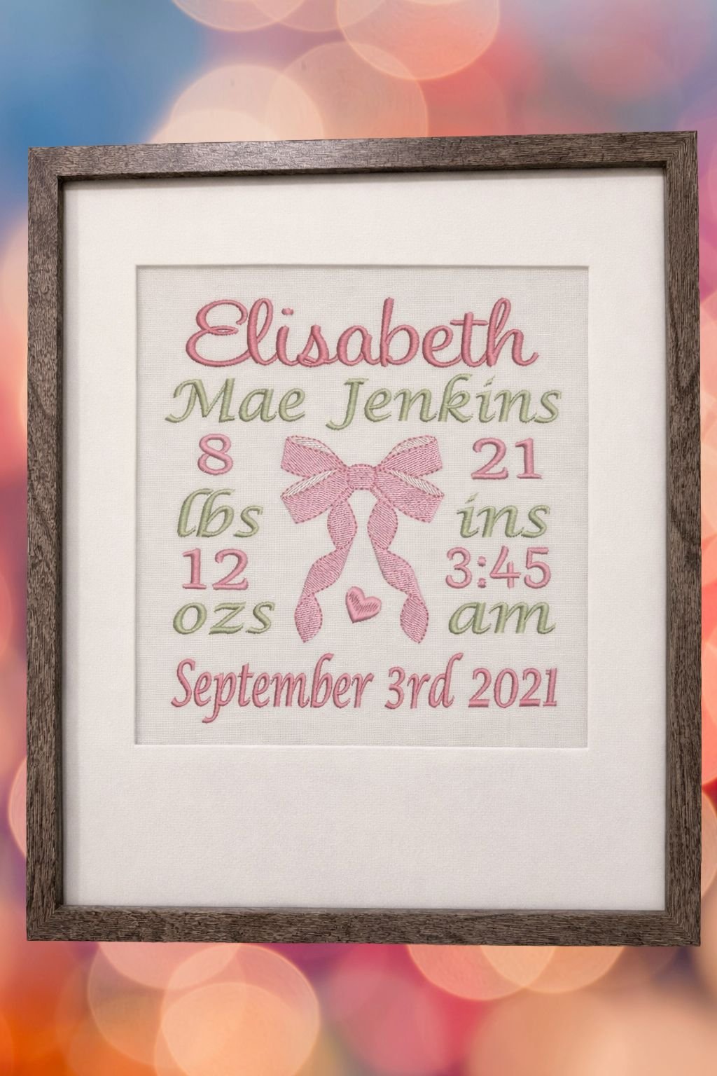 Baby birthday announcement for baby girl with Photo Frame – Personalized Keepsake Display for Newborns, Custom Name, Birth Date, Weight, and Time
