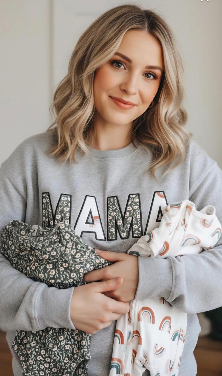 Embroidered MAMA Applique Sweatshirt Keepsake, Mother's Day gift, Birthday Swaddle Clothing Sweater for Mom's baby Blanket , Hospital Blanket