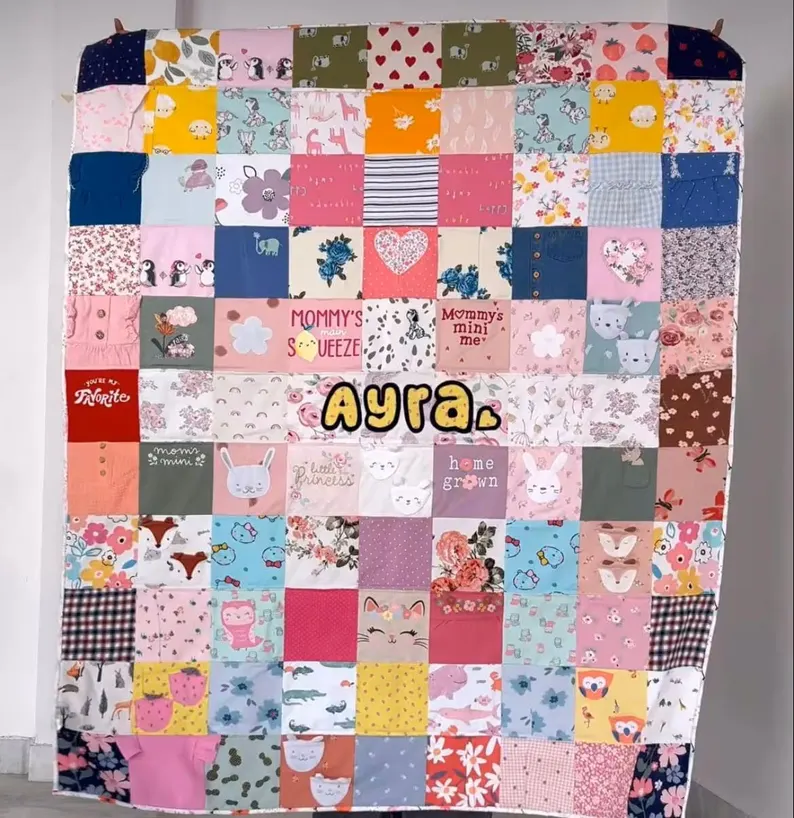 Custom Keepsake Quilt: Memory Patchwork Blanket, Handmade Heirloom